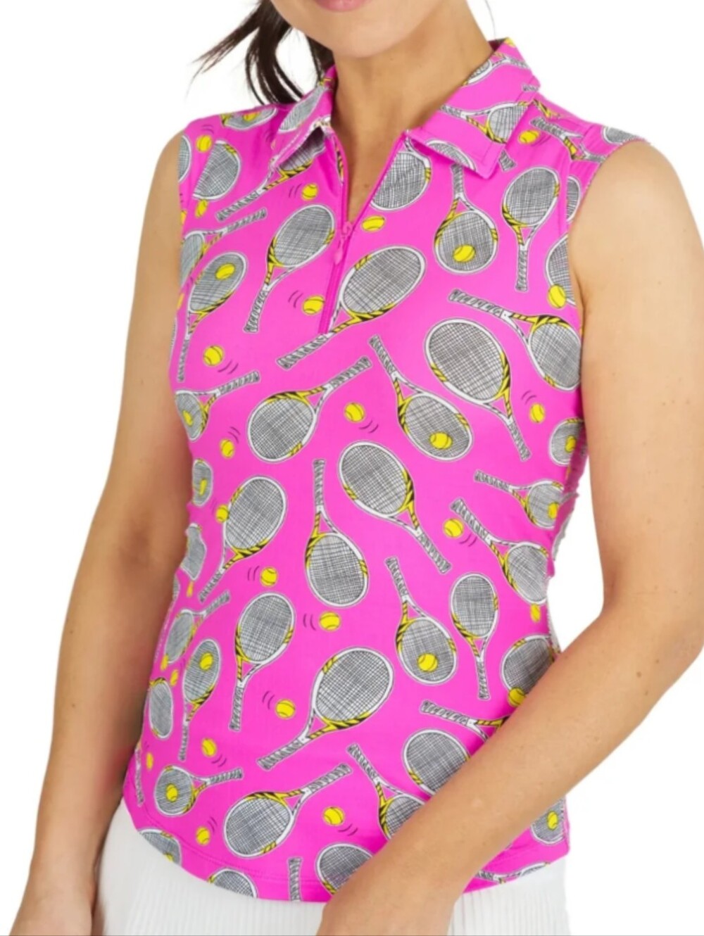 IBKUL Venus Skin Print Sleeveless Polo In Hot Pink